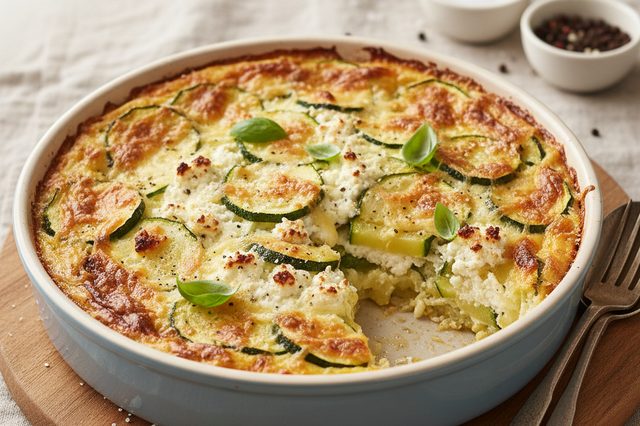 Abobrinha gratinada com ovos e cottage