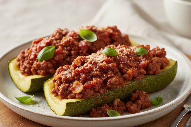 Abobrinha recheada com carne e passata