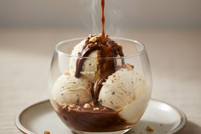 Affogato com creme de chocolate e avelã