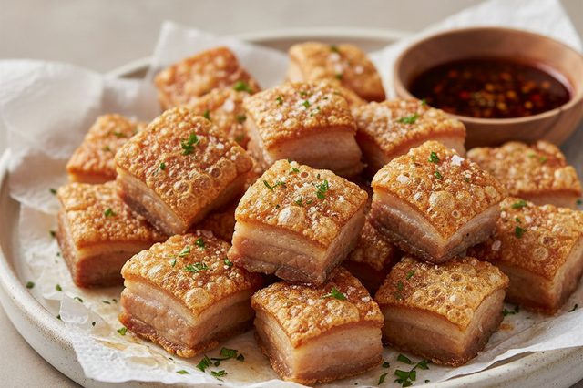 Torresmo de Barriga de Porco Estourado na Air Fryer