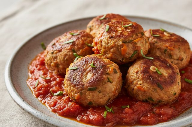 Almôndegas de frango com legumes ao tomate