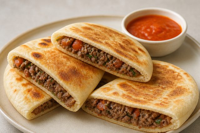 Arais: pão pita recheado com carne temperada