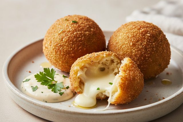 Arancini de forno recheados com queijo