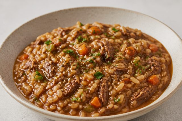 Arroz caldoso de costela com cerveja escura