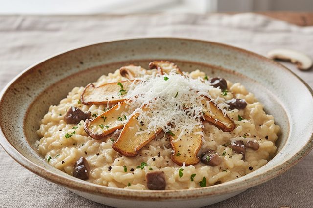 Arroz cremoso com cogumelos e parmesão