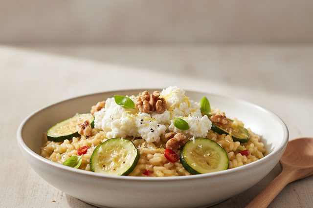 Arroz cremoso de abobrinha com ricota e nozes