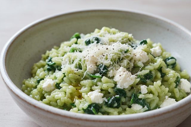 Arroz cremoso de espinafre e cottage