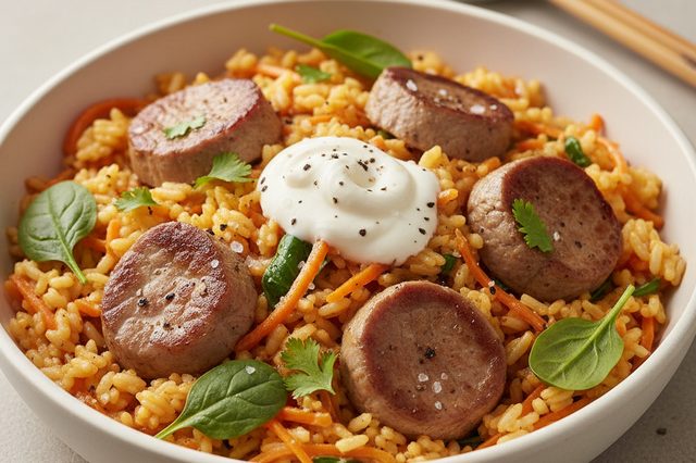 Arroz cremoso de filé suíno com cenoura