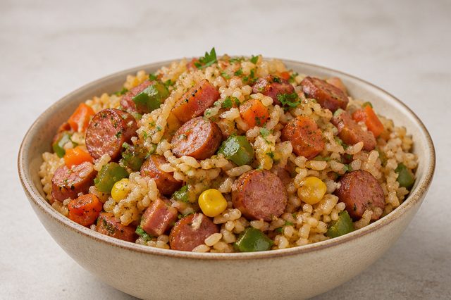 Arroz de calabresa com legumes