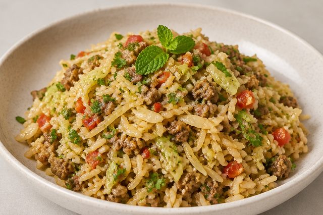 Arroz de repolho com carne moída e especiarias