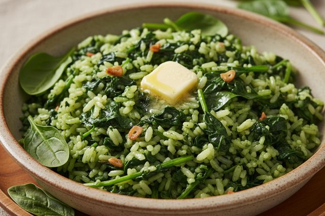 Arroz de espinafre com alho e manteiga