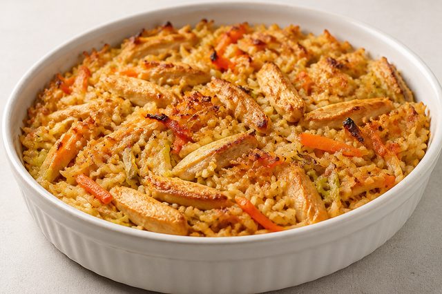 Arroz de forno com frango e legumes