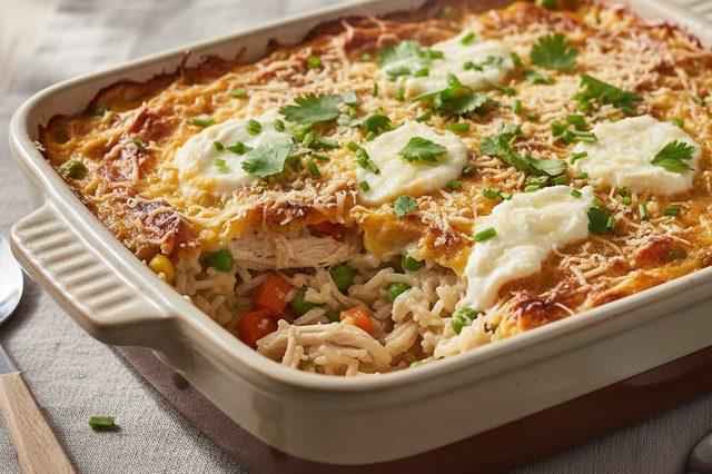 Arroz de forno com frango e requeijão