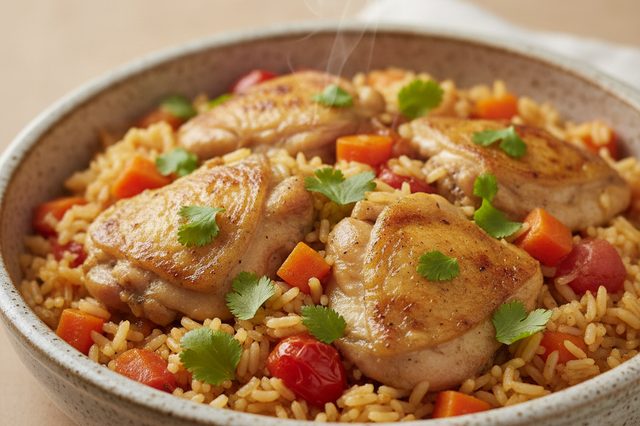 Arroz de frango com cenoura e tomate