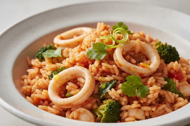 Arroz de lula com brócolis