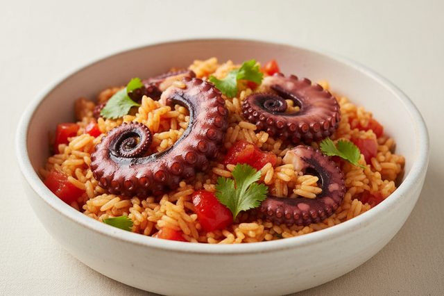Arroz de polvo com tomate e coentro
