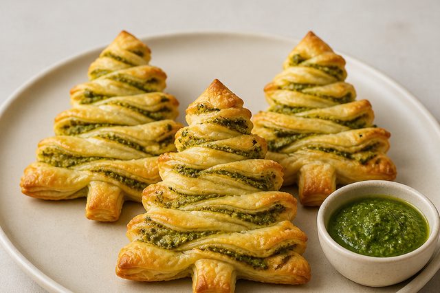 Árvores de massa folhada com pesto