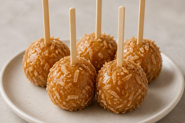 Balas de doce de leite com caramelo e coco queimado