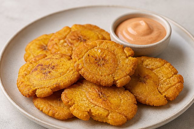 Banana-da-terra verde frita e amassada