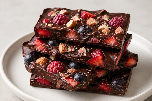 Barra congelada de chocolate e frutas vermelhas