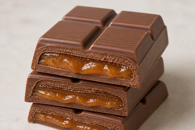 Barra de chocolate recheada com caramelo salgado
