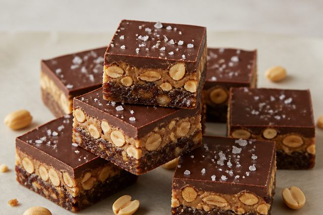 Barras de tâmara, amendoim e chocolate