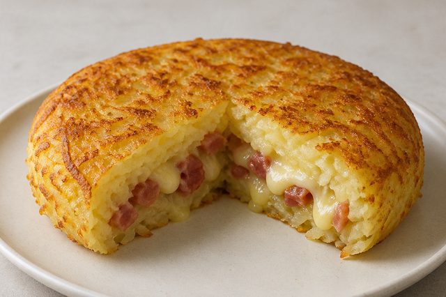 Batata de frigideira recheada com calabresa e muçarela