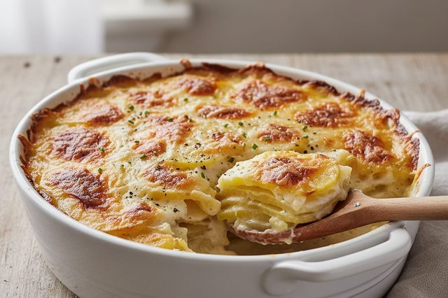 Batata gratinada em camadas com queijo