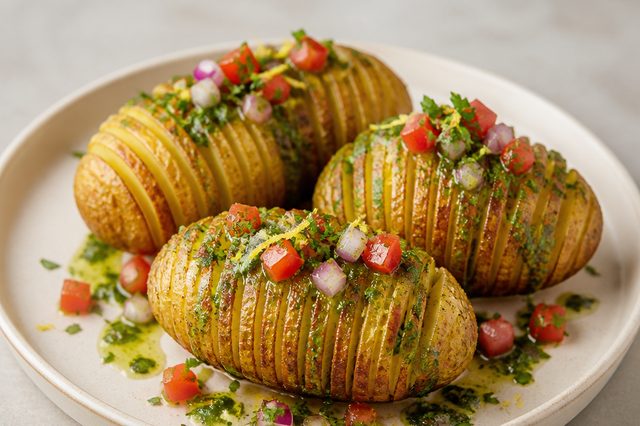 Batata hasselback com azeite de salsa
