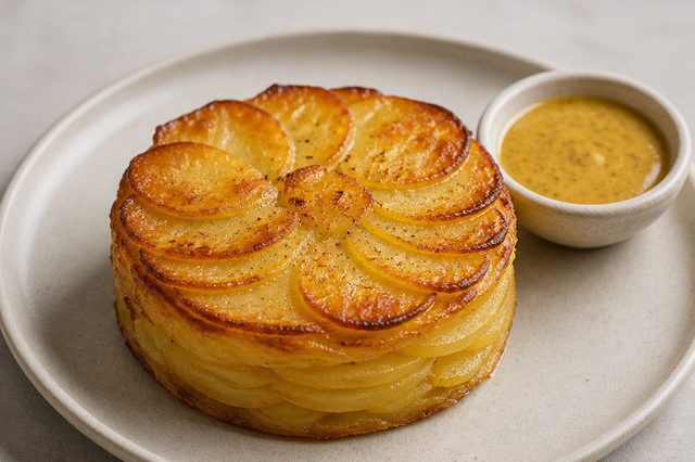 Batatas Anna com molho de mostarda e mel