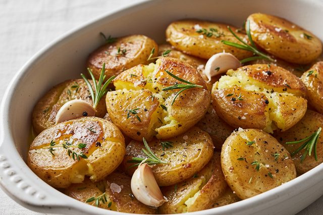 Batatas ao murro com alho e ervas