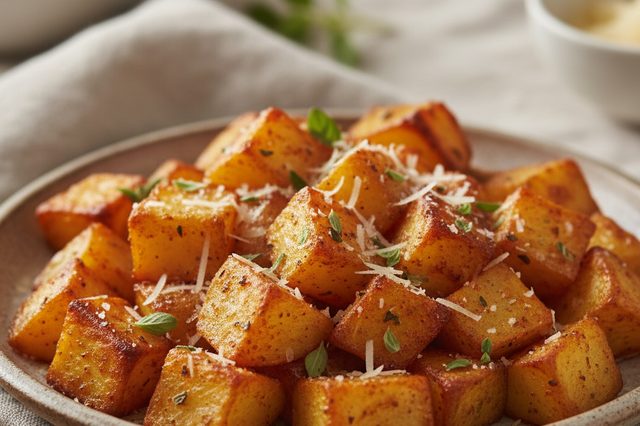 Batatas assadas com páprica e parmesão