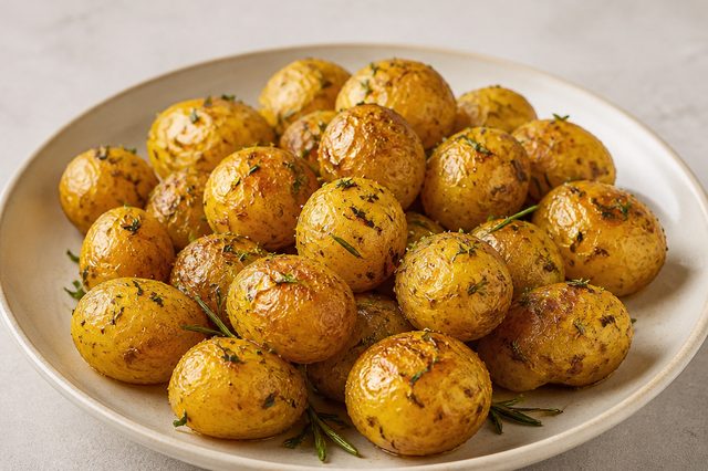 Batatas bolinha assadas com ervas e açafrão