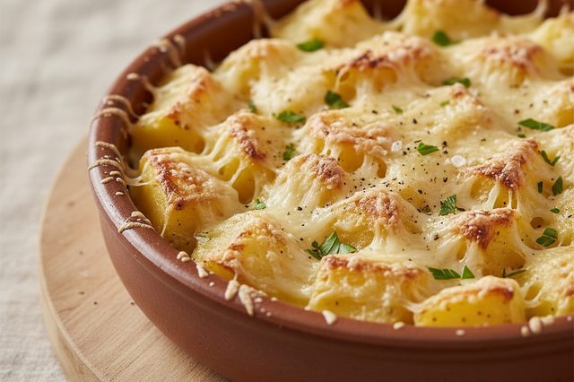 Batatas em cubos gratinadas com parmesão