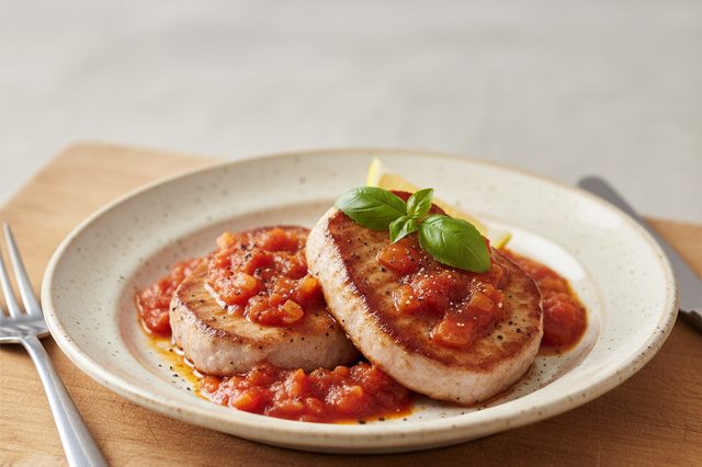 Bifes de lombo suíno ao molho de tomate