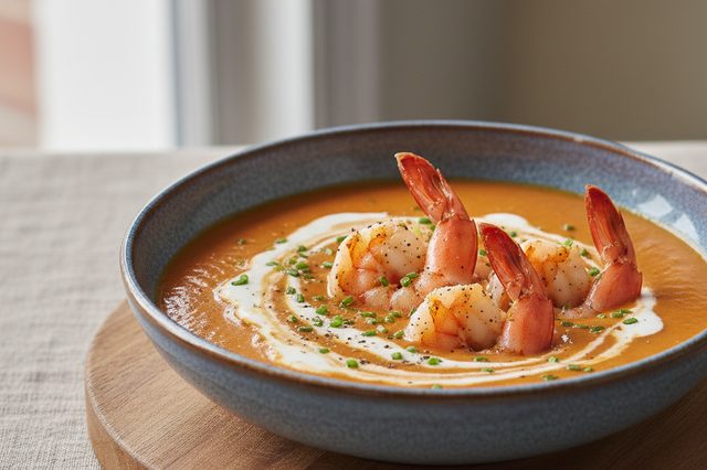 Bisque de camarão com creme de leite
