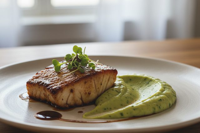 Black cod ao missô com purê de wasabi