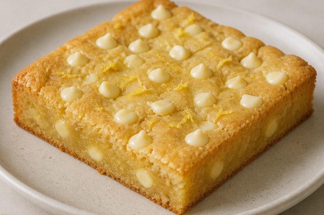 Blondie de chocolate branco e limão-siciliano