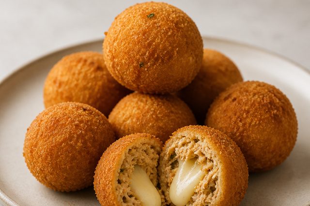 Bolinha de frango com gengibre e recheio de muçarela