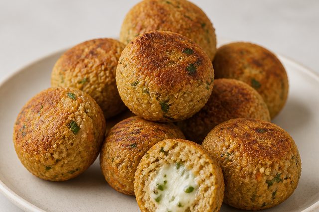 Bolinhas de quinoa recheadas com cream cheese vegano
