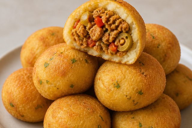 Bolinho de aipim recheado com proteína de soja