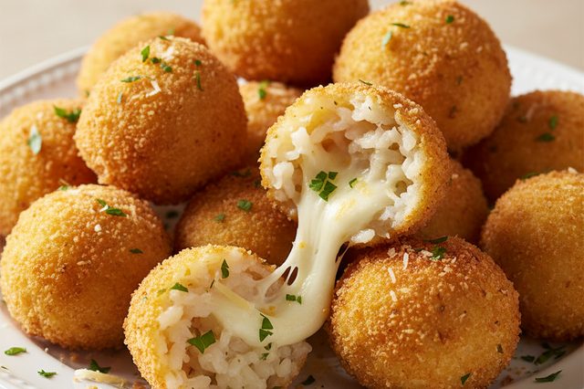 Bolinhos de arroz com dois queijos e panko