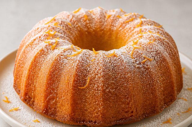 Bolo amanteigado de laranja com raspas