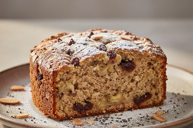 Bolo de banana com tâmaras e aveia