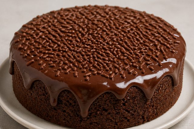 Bolo de biscoito de chocolate sem recheio com ganache