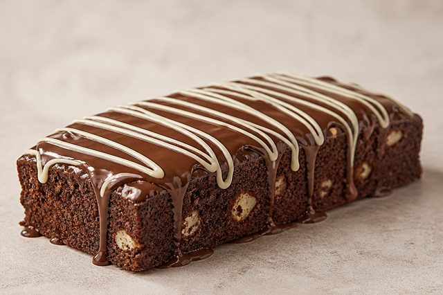 Bolo de cacau com gotas de chocolate branco