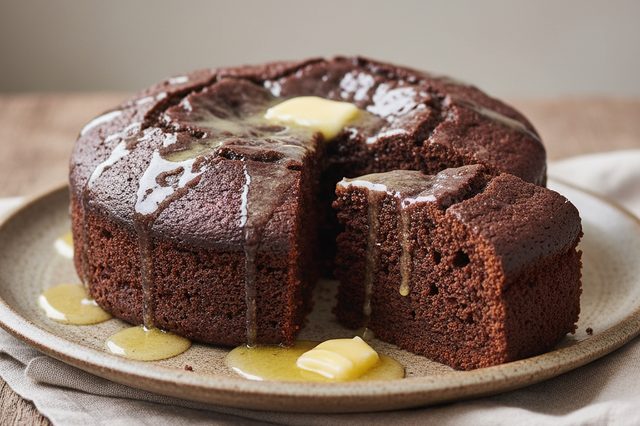 Bolo de chocolate com manteiga derretida