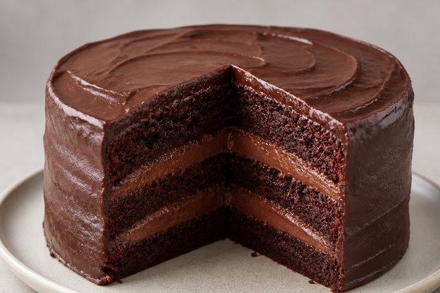 Bolo de chocolate com recheio trufado de avelã