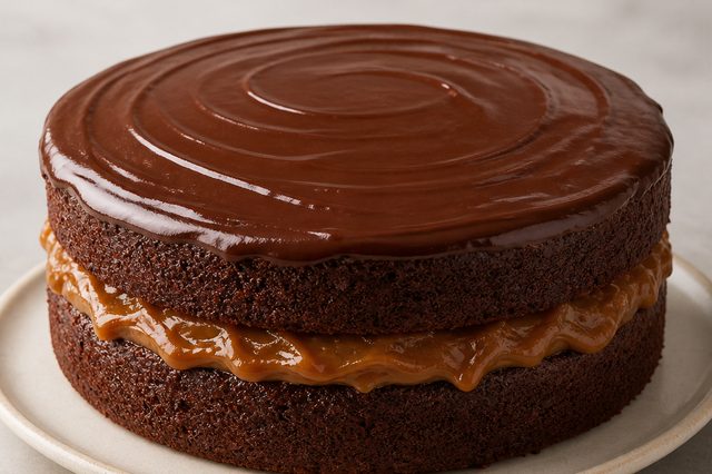 Bolo de chocolate recheado com brigadeiro de caramelo