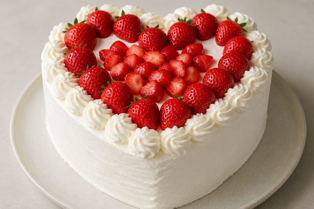 Bolo de coração com mousse de morango e creme de limão
